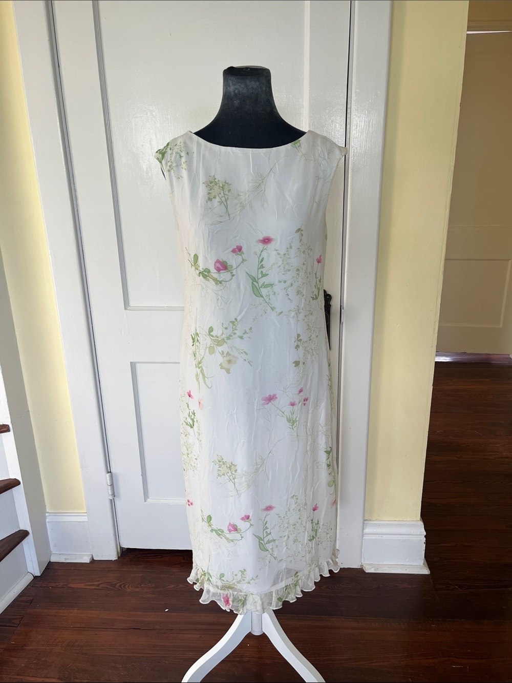 AGB Dress Byer California White Maxi Dress with Pink & Green Floral Print
